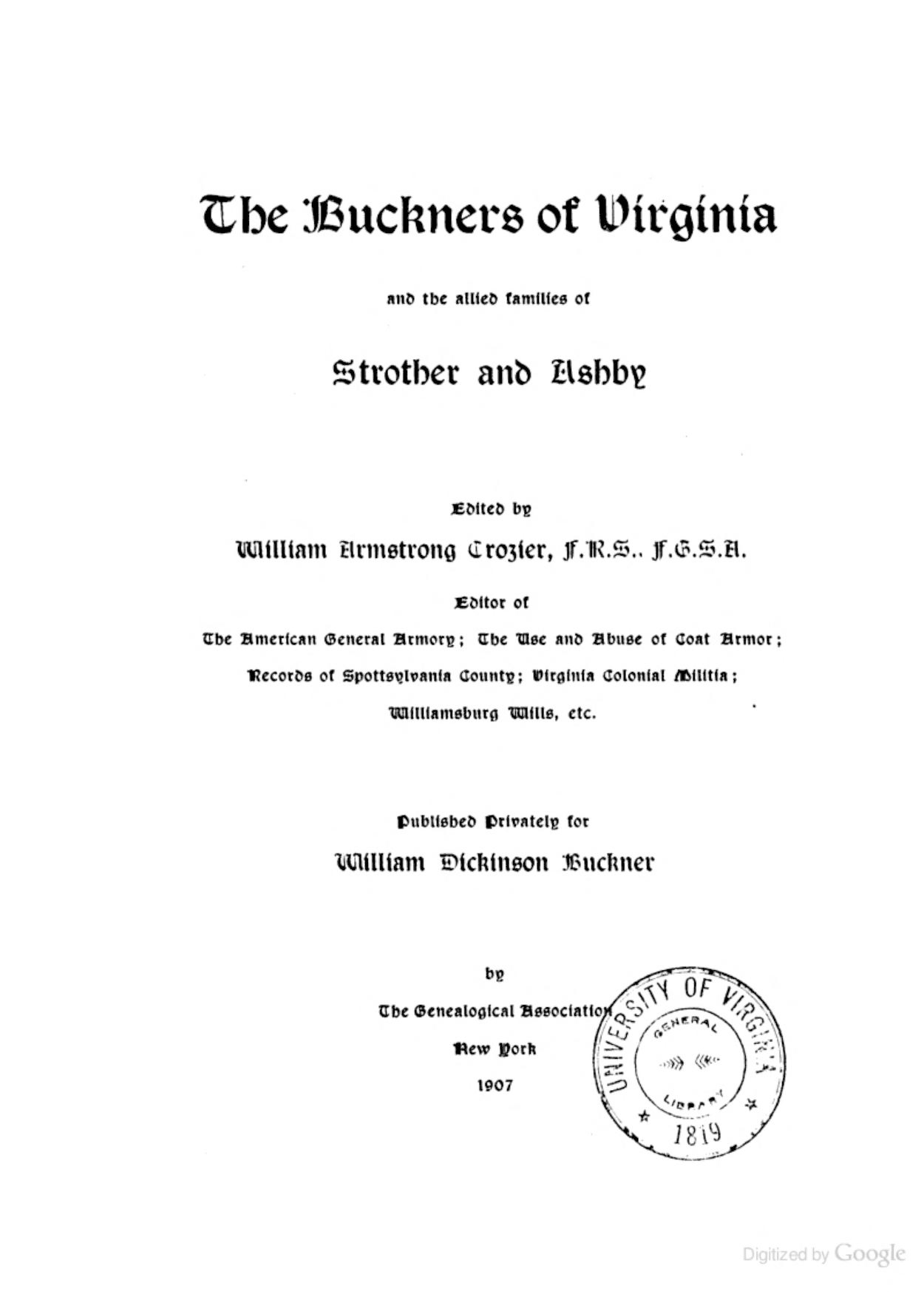 The Buckners of Virginia : and the allied families of Strother and Ashby